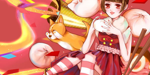動漫女孩吃餃子