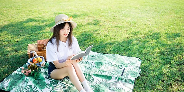 草坪上看書