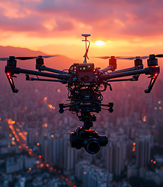 夕陽下的無人機